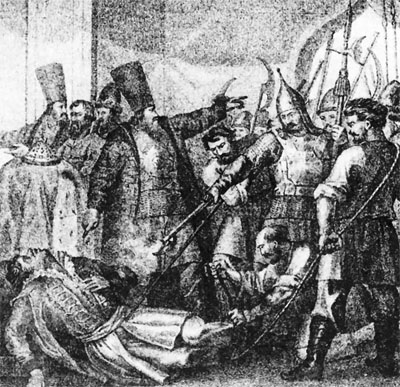 На рисунке: Григорий Валуев  убивает Лжедмитрия I